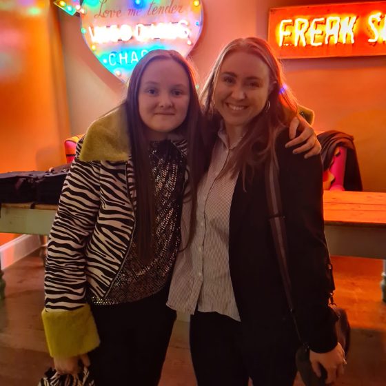 Kim with Kiri on a theatre night out
